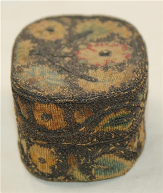 A Charles II silver thread and needlework small box, c.1680, 2.75in.